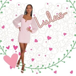 LULUS Flirtatious Designs Light Pink Chiffon Balloon Sleeve Mini Dress NWT Sz SM